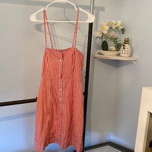 Linen pinstripe red mini dress